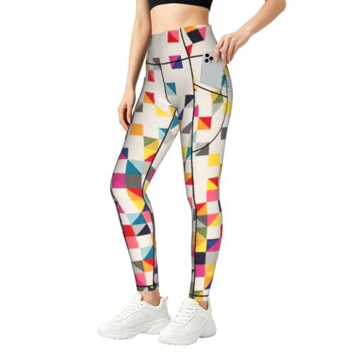 Pantalones de yoga transpirables de mujer con tejido elástico y diseño geométrico triangular