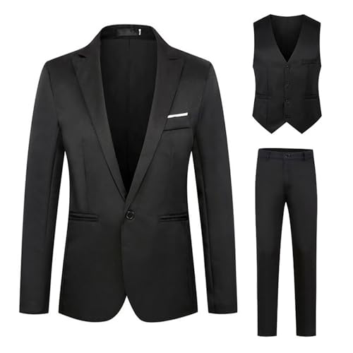 Cexiakong Traje para hombre de 2 piezas, corte ajustado, traje de negocios, traje de boda, 2 piezas, pantalones de chaqueta formal, traje de cena, A negro., L