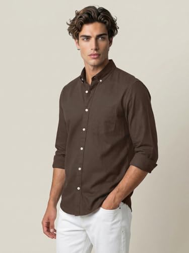 Image of Urbano Fashion Men's Cotton Full Sleeve Regular Fit Solid Oxford Shirt with Button-Down Collar