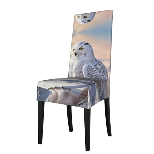 Funda de asiento extraíble con diseño de búho blanco, protector elástico para sillas de comedor con respaldo cuadrado, sillas de sacerdote