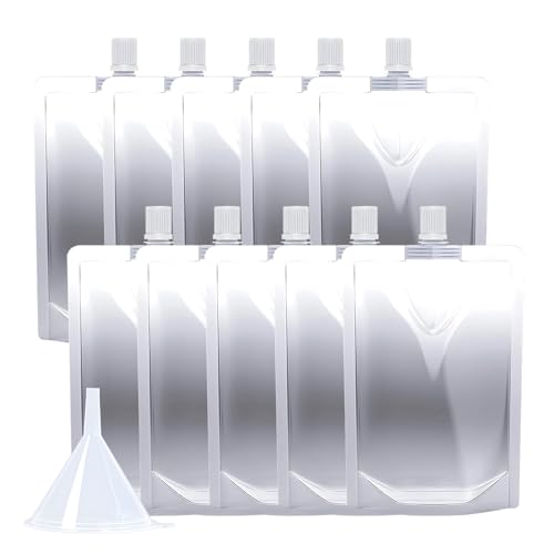 Cloudslucky 16OZ 10PCS Drink Bags, Reusable Spout Pouches with Funnel for Drinking Liquid Beverage Juice,Stand Up Plastic Flasks for Travel Camping Outdoor Sport Concert Events,Leak-Proof Food Grade