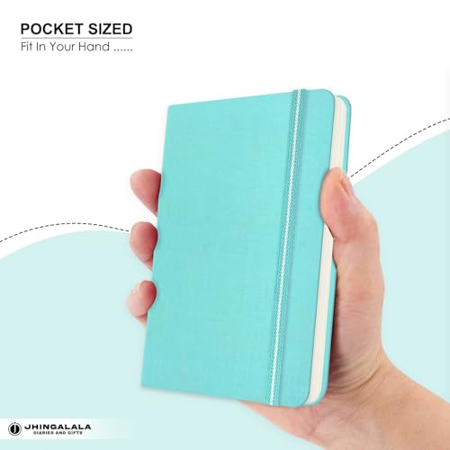 Image of Jhingalala Diaries - Fabric Cover Hardbound Pocket Journal Notebook I Fabric Series Journal Diary For Girls and Women I Pocket Diary With Elastic Closure I Size A6 I 192 Ruled Pages (Teal)