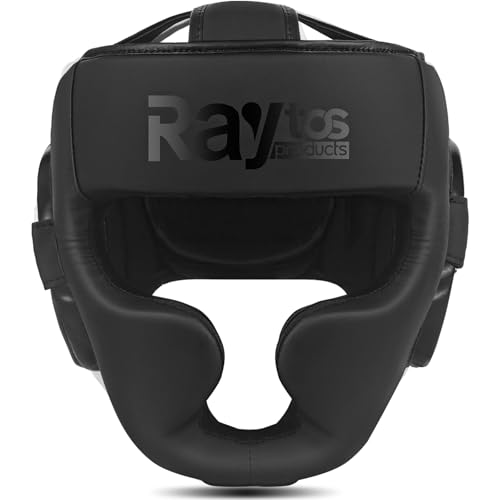 Raytos Boxing Headgear for Men Women – Professional Lightweight Open Face Head Guard, Breathable Protection, Secure Fit for MMA Muay Thai Kickboxing Sparring Training (Black)