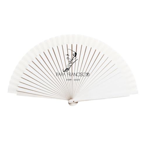 Abanico conmemorativo Papa Francisco. Abanico de madera blanco con icono de Papa Francisco.