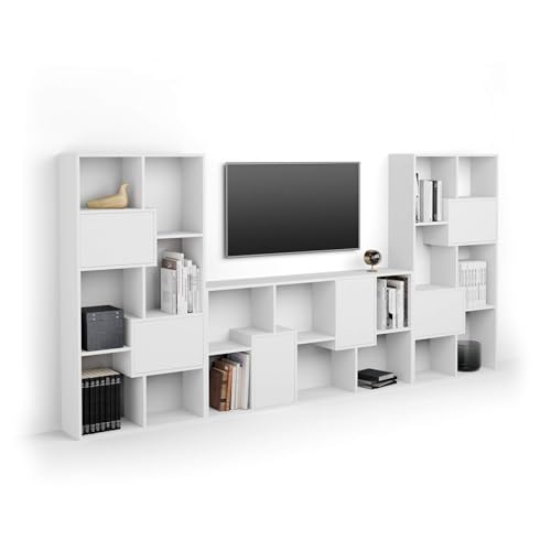 Mobili Fiver, Iacopo, TV Wall Unit, Ashwood White with Doors, Made in Italy