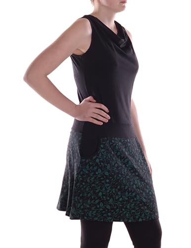 Vishes Alternative Bekleidung - Damen Midi-Kleid Baumwolle Blumen-Muster Wasserfall-Ausschnitt schwarz 42