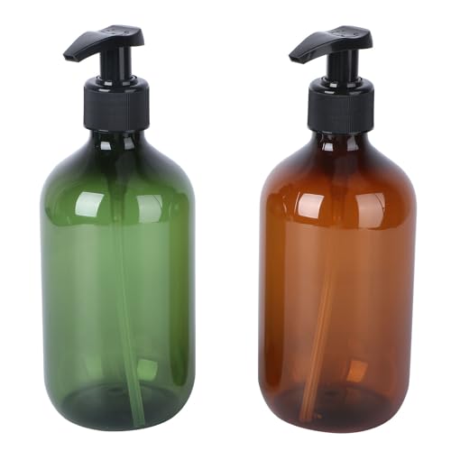 HOLIDYOYO Botellas Dispensadoras de Champú y Loción 500 Ml Pet Semitransparente Bomba Set de 2 Unidades Embudos Ideales para Viaje y Uso en Baño