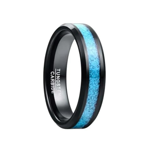 YAHOYA 6mm Carbure De Tungstène Bague Couleur Noire Incrustation Turquoise Hommes Bague Cadeau De Mariage