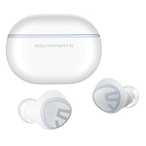 Bluetooth koptelefoon, SoundPEATS mini draadloze koptelefoon Bluetooth 5.2 in-ear stereo koptelefoon met Elevoc Vocplus AI ruisonderdrukking voor oproepen, totaal 20 uur, twin/mono modus （Wit）