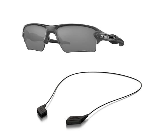 Oakley OO9188 Sunglasses Bundle: OO 9188 FLAK 2.0 XL 9188F8 Steel and Large Black leash Accessory kit2
