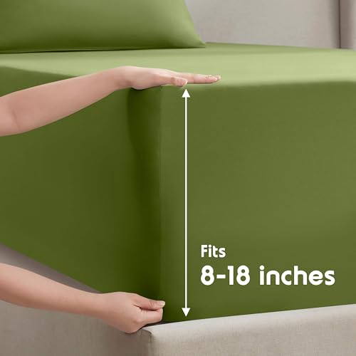Image of Nestl Full Bed Sheet Set - Calla Green - 4-Piece Deep Pocket | Instantly Soft, Night-One Ready (No Wash Required). Fits 16-Inch Deep Pockets, 360-Degree Elastic Grip