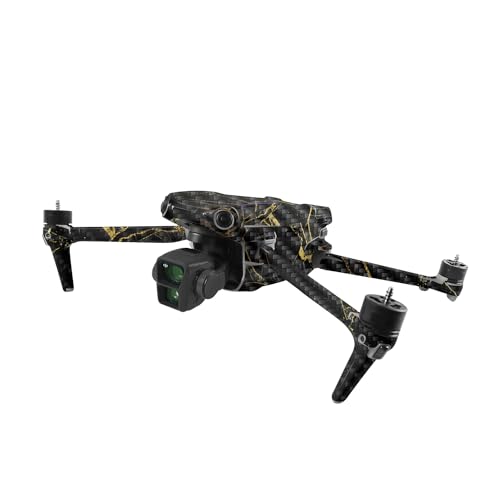 Image of MightySkins Carbon Fiber Skin Compatible with DJI Air 3 - Black Gold Marble | Protective, Durable Textured Carbon Fiber Finish | Easy to Apply