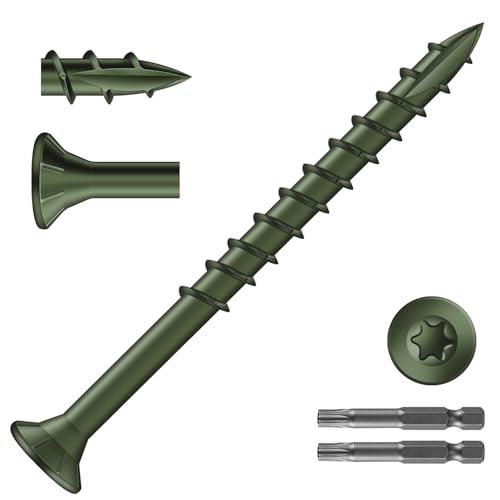 Image of #10 x 2-1 /2 inch Deck Screws (474Pcs) 6lb. Exterior Wood Screws. Carbon Steel, Green, Flat Head, Rust Resistant epoxy Coated, with T25 Star Bit