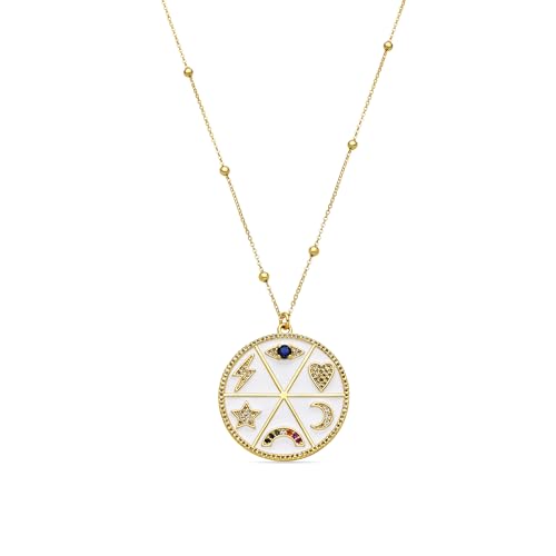 LUXENTER Collar con Circonita Multicolor acabado en Oro 18K. Multicolor. Joyas para Mujer -Modelo Thiem