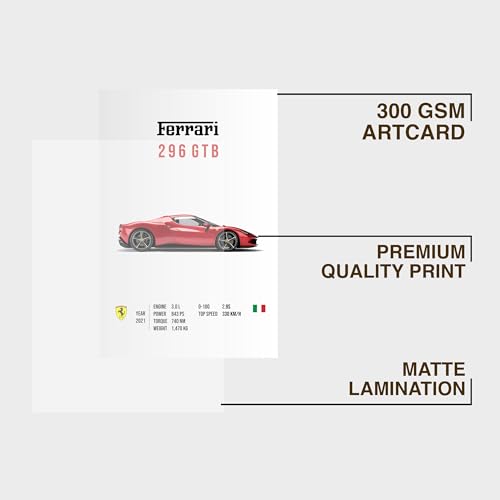 Image of CodersParadise Ferari 296 GTB Premium Framed Wall Poster (12x18 Inch) | Sports Car Artwork for Home, Bedroom & Living Room | Ready-to-Hang Aesthetic Wall Decor | Lightweight Wall Mount Display Frame