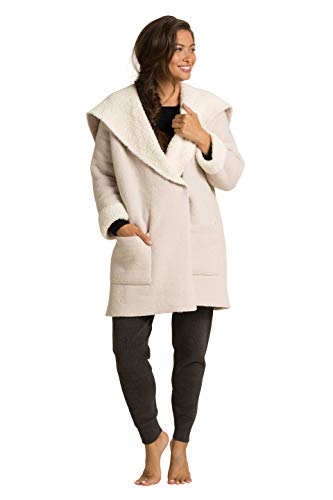 Barefoot Dreams CozyChic Shearling Drape Car Coat, Stone/Cream, LG
