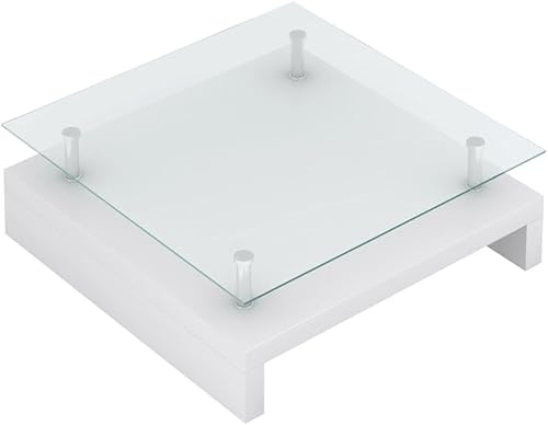 vidaXL Mesa de centro blanca - Acabado moderno de alto brillo, parte superior de vidrio templado grueso, diseño elegante, hecha de madera, fácil de