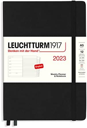 LEUCHTTURM1917 365884 Weekly Planner & Notebook Medium (A5) 2023, Olive, English, 12 Months