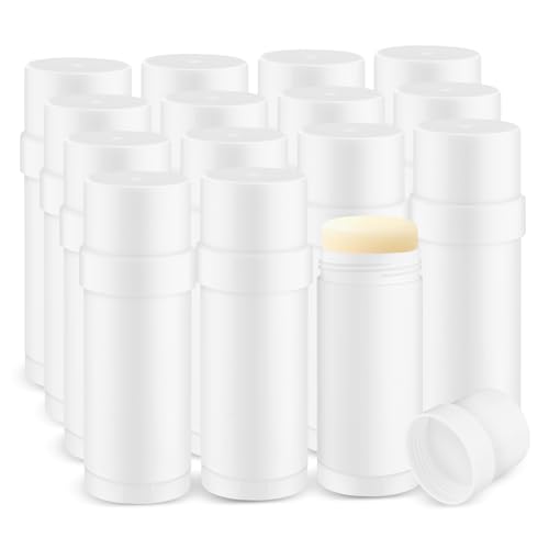 15 Pcs Plastic Empty Deodorant Containers Twist-up DIY Deodorant Tubes Top Filling Refillable Lip Balm Tubes For Deodorant Lip Balm Lotion Sticks etc (white, 60ml/2oz)