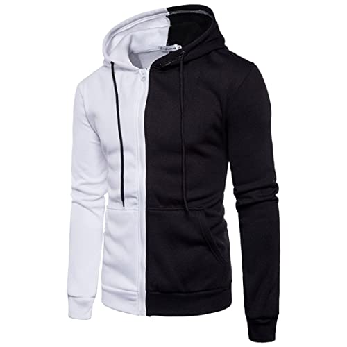 Kwoki Men's Zip Up Hooded Sweatshirts Long Sleeve Colorblock Patchwork Drawstring Active Hoodies