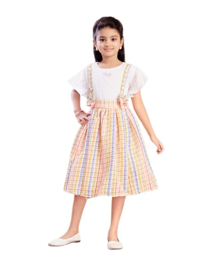 Aarika Girls Orange Colour Check Cotton Frock-(2-8 Years)-(DR-17317-ORANGE-32)