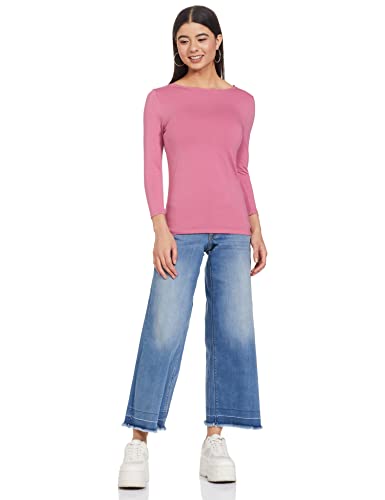 Image of Marks & Spencer Womens Solid Cotton Blend Boat Neck Slim Fit T-Shirt