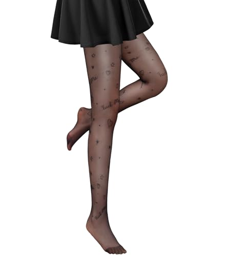 Pattern Print Tights Letters Stockings, Exotic See Through Silk Pantyhose