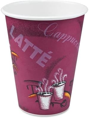 SOLO 412SIN-0041 Single-Sided Poly Paper Hot, 12 oz. Capacity, Bistro (100 Cups), Red