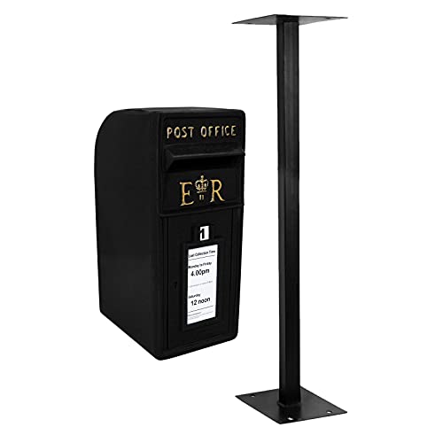 Preisvergleich Produktbild Briefkasten mit Bodenständer Postkasten Wandbriefkasten Standbriefkasten englischer Stil schwarz Post Box mit Standfuß Gusseisen