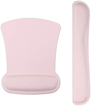MEGREZ Gel Mouse & Keyboard Wrist Rest Set - Ergonomic Cooling Gel Pad With Non-Slip Base - Pink Color