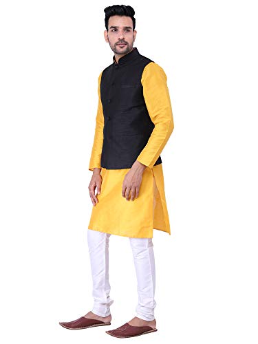 Image of Sadree Silk Men's Kurta Pajama Waistcoat or Nehru Jacket Set