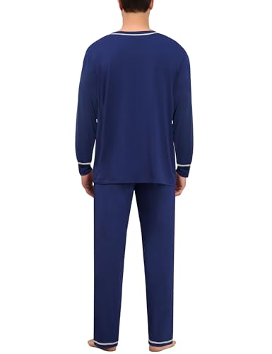 SWOMOG Mens Pajamas Set Modal Long Sleeve Sleepwear Crew Neck Pjs 2 Piece Loungewear Nightshirt Top & Pants with Pockets4