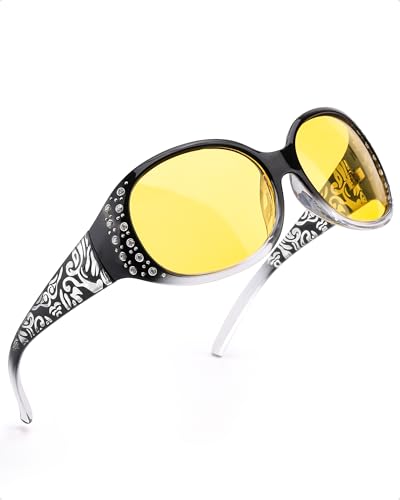 SODQW Night Vision Glasses for Women,Polarized Yellow Anti Glare Glasses with Diamond Accents for Night Driving - Main Image