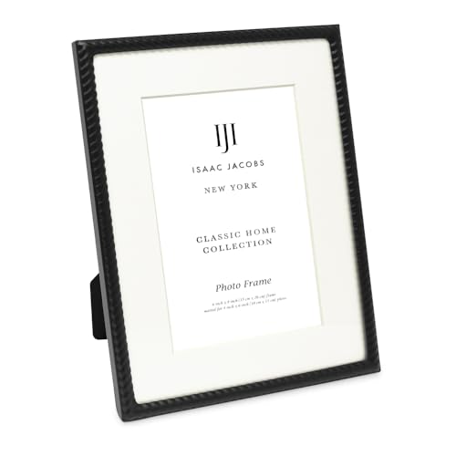 Isaac Jacobs 6x8 (Matted 4x6) Black Metal Rope Border Picture Frame, Horizontal & Vertical for Tabletop and Wall Display, Home Decor, Metal Frame (6x8 (Matted 4x6), Black)