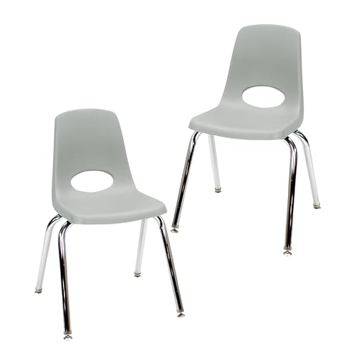 Image of FDP 16 inch School Stack Chair,Stacking Student Seat with Chromed Steel Legs and Swivel Glides for Classroom, Homeschool or Office - Light Gray (2-Pack), 13049-LG