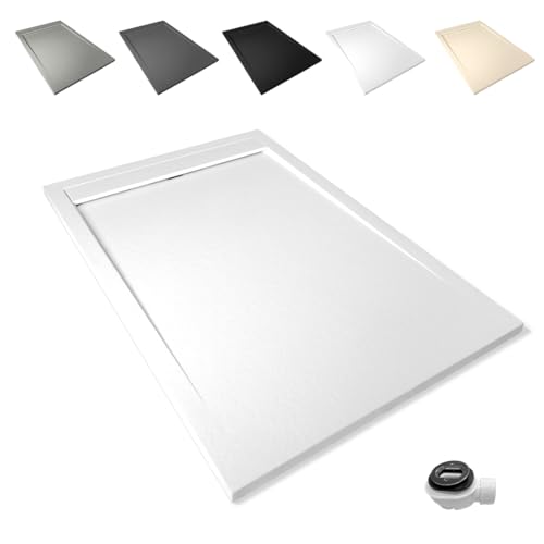 Plato de Ducha Antideslizante y Antibacteriano, Plato Ducha Resina Resistente a Agentes Químicos, Incluye Rejilla Desagüe Ducha y Válvula (Ral 9003 BLANCO, 70 x 100)