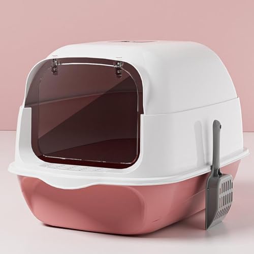 Caja de arena para gato con tapa cubierta rosa miniatura 7