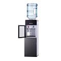 Top Loading Water Cooler Dispenser, Hot and Cold Water Cooler, Holds 3 & 5 Gallon Bottles, Removable Drip Tray & Storage Cabinet Perfect for Homes Offices Living Room Kitchen (Grey, with Glass Doors)