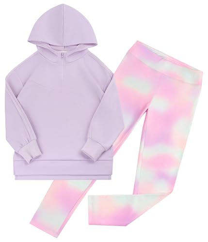 GRACE KARIN Zwei Teiliges Kinder Set für Mädchen Locker Sweatershirt Bequem Jogginghose Alltags-Trainingsanzug Hell Lila 12-13 Jahre