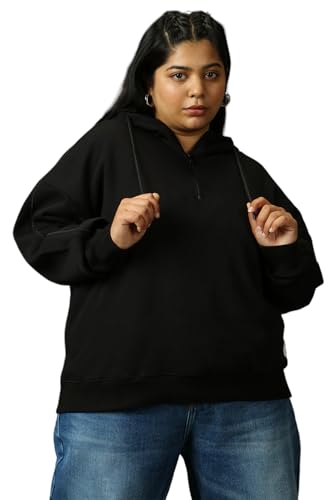 Image of High Star Women Solid Cotton Regular Fit Hood Long Sleeve Sweatshirts