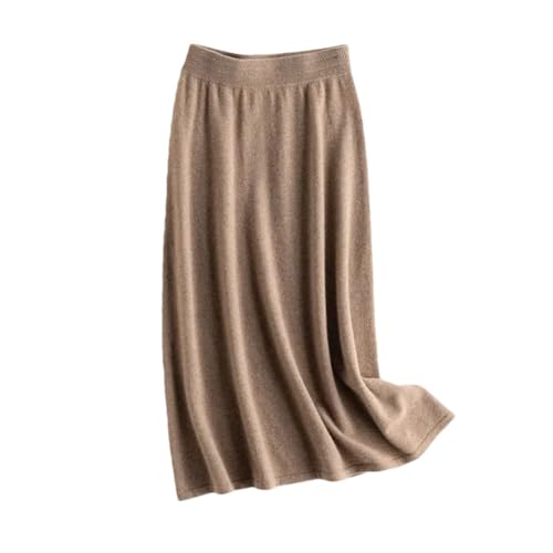 Women's Fall Winter Half Body Slimming Wrap Around Style Solid Cashmere Knitted Long Skirt Dark Lighttan One Size