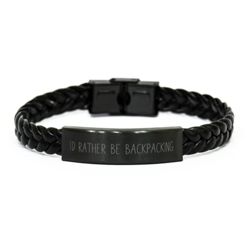 Sarcastic Backpacking Gifts, I'd Rather Be Backpacking, Holiday Braided Leather Bracelet for Backpacking