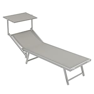 Baroni Home Sonnennliege mit Gestell aus Alluminium und Sonnenschutz, klappbare Liegestuhl mit verstellbaren Rückenlehne, bequem und strapazierfähig Gartenliege, 60x190x35 cm (Grau, 1 Stück)