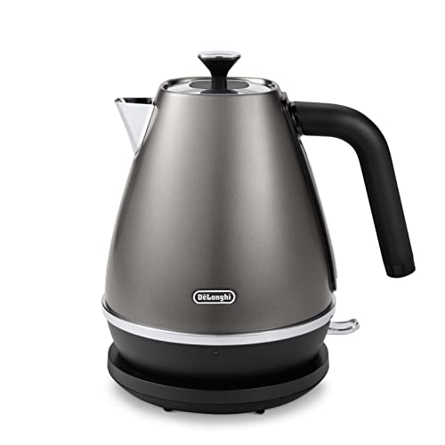 DeLonghi Distinta Titanium Electric Kettle KBIN3001.TB Water Kettle with 360 Swivel Base Water Level Indicator Cord Storage Anti-Scale Filter Detachable Lid 1.7 L 2000W Titanium Black