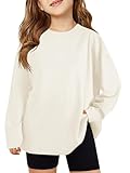 ZDC Girls Oversized Tshirts Kids Long Sleeve Crewneck Shirts Fall Tops Tees 5-14Years Beige