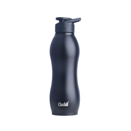 Clazkit Platina Stainless Steel Black Matte Finish Water Bottle Set of 2 |ISI Certified | Leakproof, Rust-Free, BPA-Free, Durable for Fridge, Sports, Gym, Yoga & Office–Easy to Clean & Reusable-1000ml