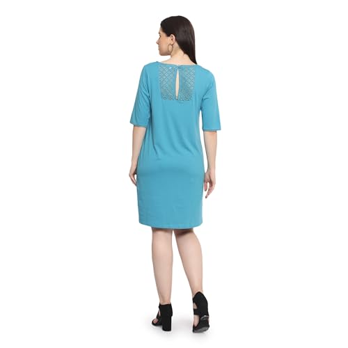 Image of Frenchtrendz Women's Cotton and Back Lace Designer V-Neck A-Line Knee Length Dress