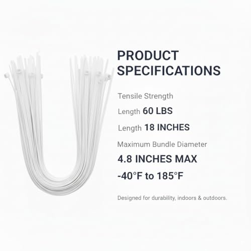 NXVX 18 Inch Heavy Duty Nylon Zip Ties – 100PCS White Cable Ties for Home, Garden, Industrial & Automotive Use - Image 4