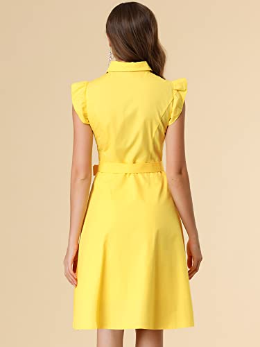 Image of Allegra K Women's Ruffled Sleeve Casual Office Dress Tie Waist Button Down Cotton Shirt Dresses