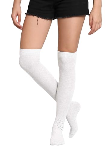 Image of TRAZO Women's Thigh High Socks Over the Knee High Knitted Casual Boot Socks, Striped Long Fashionable Stockings Pack of 1